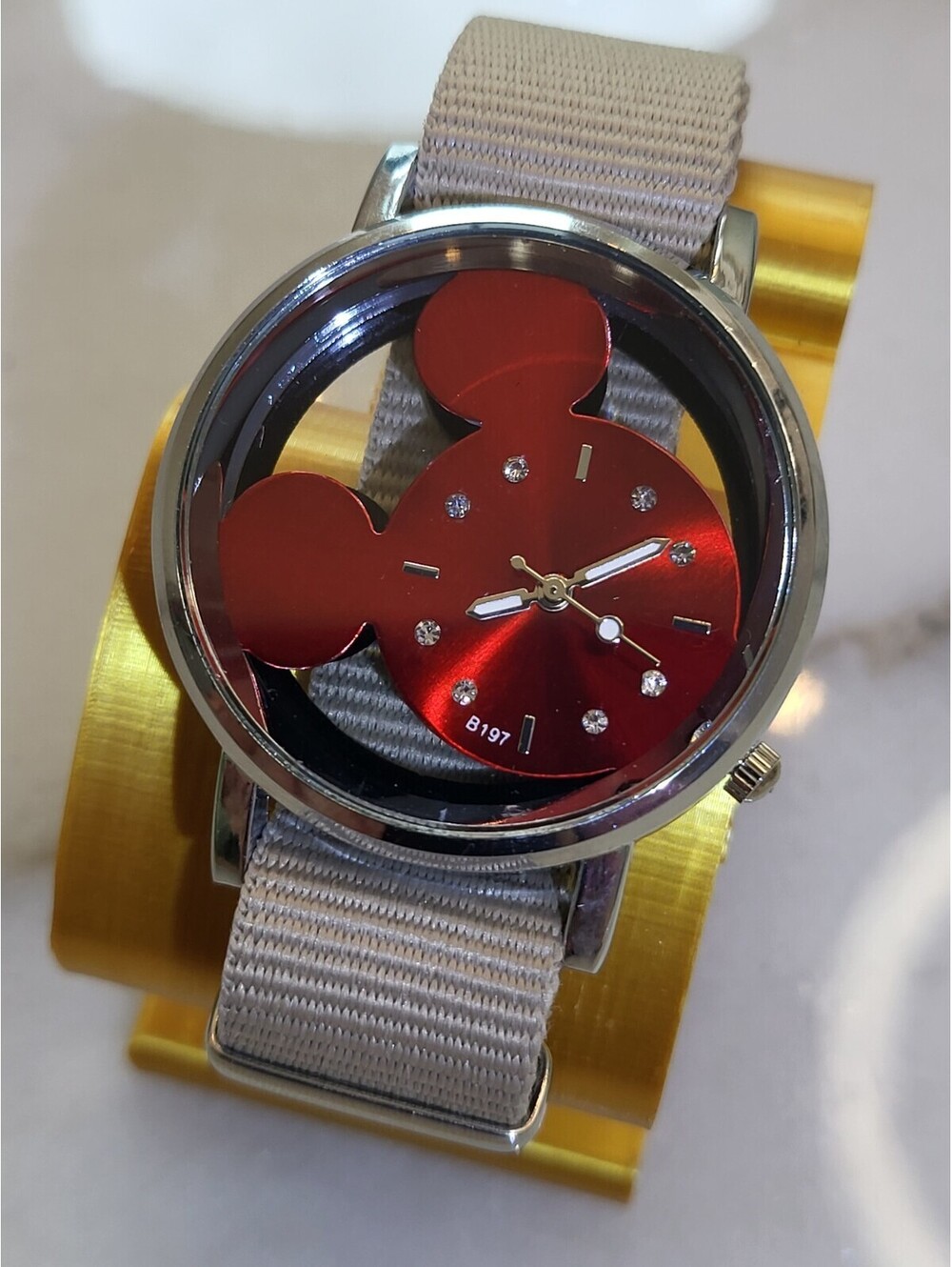 Mickey Mouse Disney Red See Thru Quartz Watch New Battery & Band Working 39mm